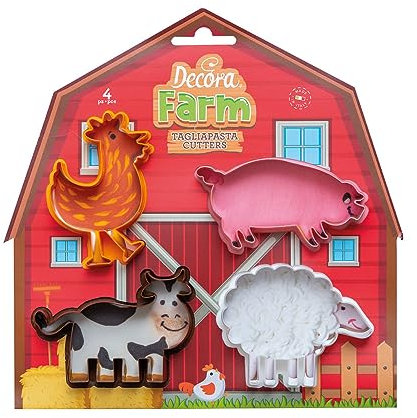 Decora 0255040 Set of 4 Farm Animal Cutters, Plastic