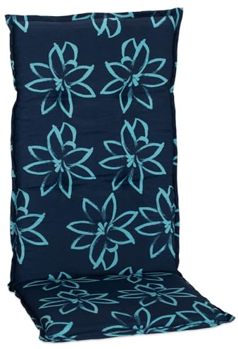 Beo Barcelona Hochlehner Auflagen 118x50cm 1er Set | Waschbare, atmungsaktive Gartenstuhl-Auflagen | UV-beständige Sitz-Auflagen | Made in EU | Öko-Tex Standard | Blaues Blumenmuster | Pflegeleicht