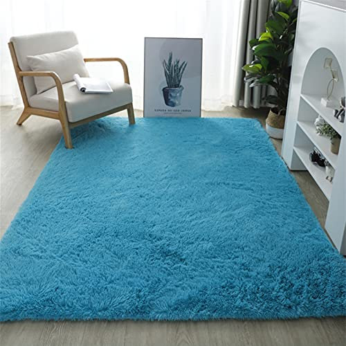 Lifup Teppich Shaggy Anti Rutsch Pflegeleicht, Rechteck Langflor Teppich für Wohnzimmer Schlafzimmer Kinderzimmer Hellblau 80 x 160 cm
