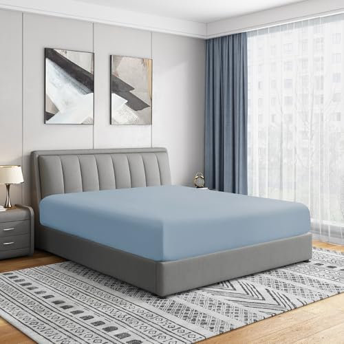 Cathay Home Luxuriöses, Knitter- und lichtbeständiges, doppelt gebürstetes, ultraweiches Mikrofaser-Spannbetttuch, 35,6 cm Standardtasche, Einzelbett, Blauer Nebel, Doppelbett