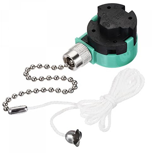 sourcing map Pull Chain Switch 3 Speed 4 Wire Replacement with Extension String for Ceiling Fan Lamp Light Green Silver