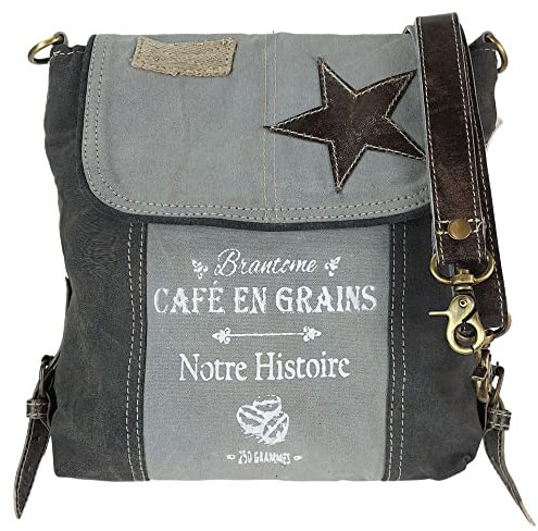Sunsa Damen Umhängetasche. Schultertasche aus Canvas & Leder. Vintage Crossbody Tasche. Nachhaltig Retro Handtasche als Geschenkideen für Frauen (grau/schwarz)