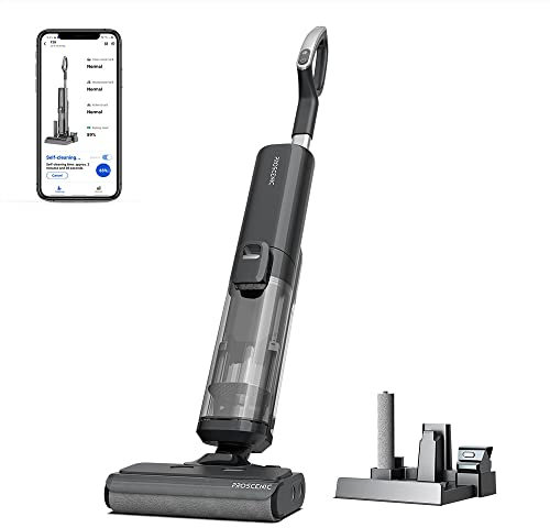 Proscenic WashVac F20 3-In-1 Aspirapolvere Senza Fili,Lavapavimenti,Serbatoio dell'Acqua 1L e Batteria Rimovibile, APP& Assistente Vocale,Pulizia per Superfici Asciutti o Bagnati,Colore Grigio