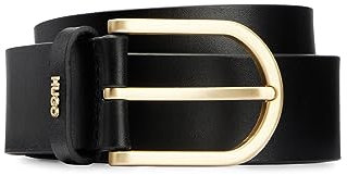 HUGO Damen Zoey Belt 3,5cm Ledergürtel mit Dornschließe und goldfarbenem Logo Schwarz 80