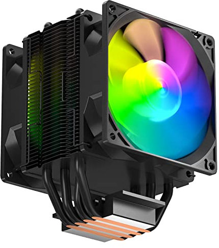 upHere 4 Heatpipe Schwarz CPU-Kühler, Single Tower mit Zwei 92-mm-5-V-ARGB- und PWM-Gehäuselüftern für Intel- und AMD-Sockel, LGA1700-kompatibel,A94C