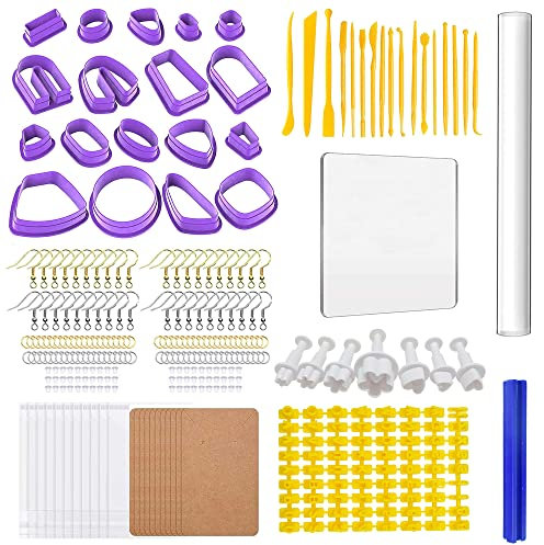 Yayatty 302 Stück Ohrring Schneider für Polymer Ton Set, 18 Form Polymer Clay Earring Making Kit mit Ohrringe Zubehör, Plastic Clay Ohrringschneider für Polymer Clay Schmuckherstellung
