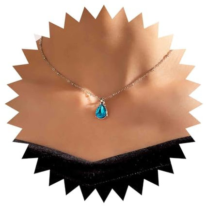 Allereya Vintage Azul Topacio Collar Colgante Lágrima De Cristal Collar De Piedras Preciosas Rhinestone Azul Collar De Gargantilla De Plata Joyería De Piedra Para Las Mujeres Y Las Niñas (azul)