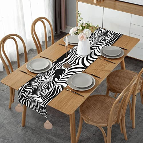 Abstrakter Tier-Zebra-Tischläufer mit klassischen Quasten, Halloween, Thanksgiving, Weihnachten, Urlaub
