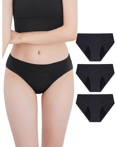 Neione Periodenunterschwäsche Mittlere Blutung Perioden Unterwäsche Menstruation Unterhosen Damen Periodenunterwäsche Hipster Slip 3er Pack Schwarz L
