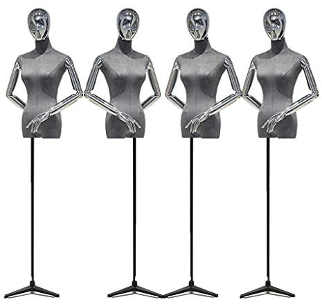 GXFWJD 4pcs Weiblicher Schaufensterpuppen-Torso mit Einlegearm professionelle Schneiderpuppe für T-Shirts/Kleide mit Schwarzer Sockel Verstellbarer Höhe/Weicher Stoff (Color : Dark Grey)