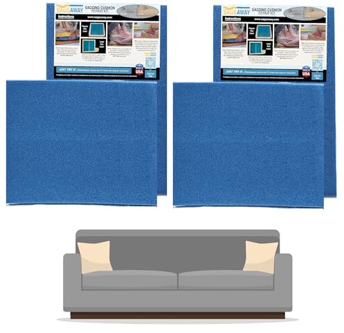 SagsAway 2Pk of Large 1.5in Thick Cushion Inserts for Support of 2 Saggy Seats. Military Grade Foam to Add Thickness and Delay Replacing Sofa, Measure for Size to Fit in Cover