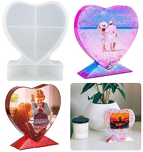 Molde de silicona de resina epoxi, forma de corazón, grande, adornos, resina epoxi, molde de resina epoxi, marco de fotos, amor, molde de silicona, corazón, fundición, molde de resina, decoración