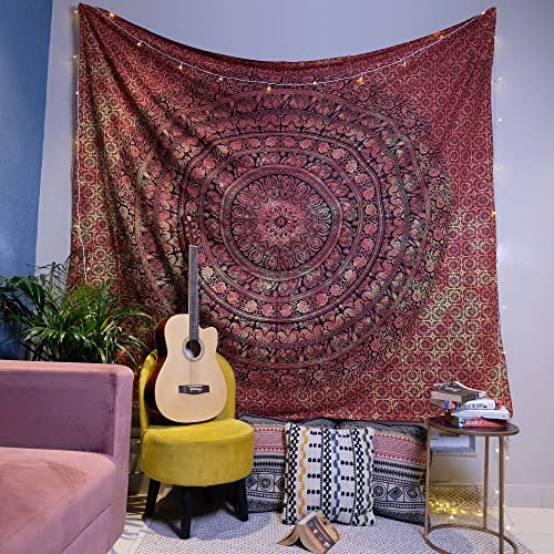 Wandteppich für Schlafzimmer, 213 x 228 cm, orange Mandala-Elefant, Wandbehang, Wandteppiche, indische Baumwolle, Strandüberwurf, Boho-Bohemian-Hippie-Decke für Zuhause, Wohnzimmer, Dekoration
