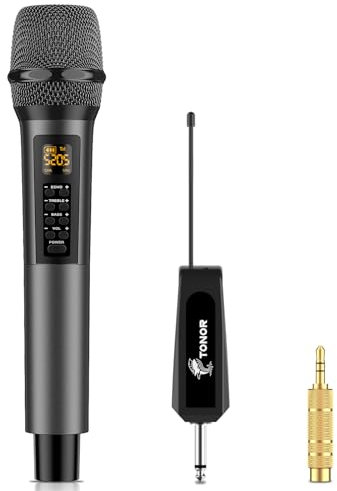 TONOR Wireless Microphone with Treble/Bass/Echo, Dynamic Handheld Cordless Singing Mic with Receiver for Karaoke Home KTV DJ Wedding Party Church PA, 30 UHF Adjustable Frequencies, 60m Coverage TW515