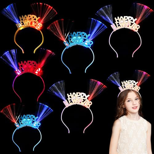 Shinybox 2025 Neujahr Stirnband mit LED, 6 Stück Happy New Year Blinkende Haarreif, Silvester Kopfbedeckung Haarschmuck, Tiara Kronen Kopfschmuck Für Neujahr Party Favors(Zufällige Farbe)