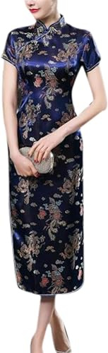 Black Sugar Vestido Qipao corto y largo con mangas cortas y estampado de dragón brocado Cheongsam túnica, 4XL Petite