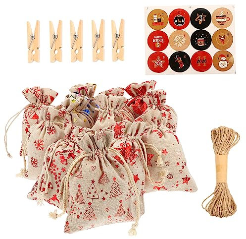 SOLUSTRE 24st Countdown-süßigkeitsbeutel Weihnachtskalender Taschen 24 Tage Weihnachts Adventskalender Urlaub Geschenkanhänger Weihnachtsgeschenktüte Selbstgemacht Weihnachtstasche