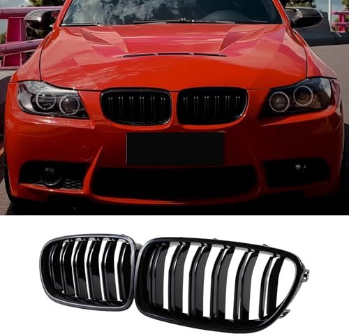 Hengjiayao E90 E91 Nieren Schwarz Kühlergrill Streifen für BMW 3er Nieren Schwarz Grill Glanz Doppelsteg Sport Kühlergrill 2009-2012 (For 3er E90 2009-2012)