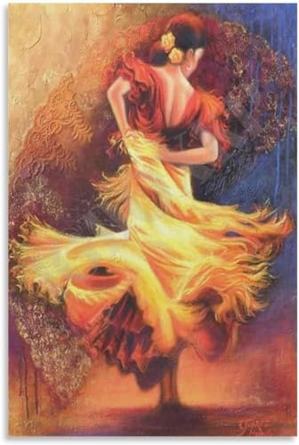 LVTFCO Spanische Flamenco-Tänzerin, Poster, spanische Tänzerin, Wandkunst, spanische Flamenco-Tänzerin, Drucke, Retro-Leinwandgemälde, Heimdekoration, Bild, 50 x 70 cm, ohne Rahmen
