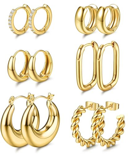 Dochais 14K Gold Creolen-Ohrringe Hypoallergene Zirkoniatwist Huggies für Damen