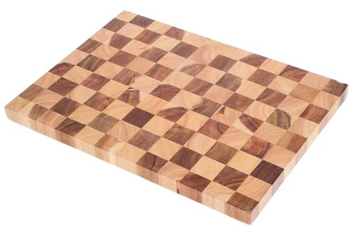 Tabla de cortar de madera de acacia, tabla de cortar a cuadros, patrón de tablero de ajedrez, bloque grueso de carnicero, tabla de queso, bandeja de servir pan, sushi, bandeja para servir carne,