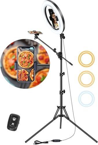Overhead Stativ Handy mit Ringlicht & 2 Aufnahmepositionen – Handy Stativ mit Ringlicht | 10.5 Ringlichter Ring Light für Kochen, Food-Creator, Vlogging, Rezeptaufnahmen & Make-up
