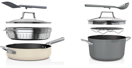 Ninja Foodi 9-in-1 PossiblePan with ZEROSTICK, Steamer/Strainer, Spatula, Glass Lid, 3.8L & Foodi 8-in-1 PossiblePot with ZEROSTICK, Roasting/Steaming Rack