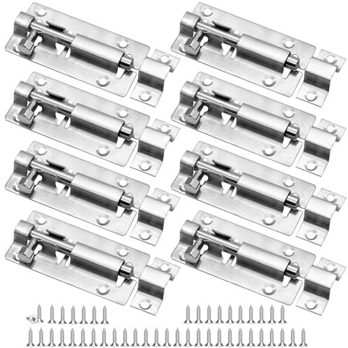 Piuluvor® Targette de Porte, 8 Pièces Loquet Porte en Acier Inoxydable Verrou Porte Petit Verrou Coulissant Avec Vis pour Salle de Bain, Hangar, Toilettes (3 Pouces)