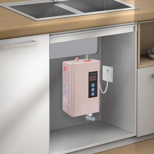 KEESUNG 4KW Mini Elektrische Durchlauferhitzer, 220V Kleindurchlauferhitzer Elektronisch Warmwasserbereiter mit Digitaler Bildschirm Elektro Warmwasser Dusche Tankless Wasserboiler (Champagner-Gold)