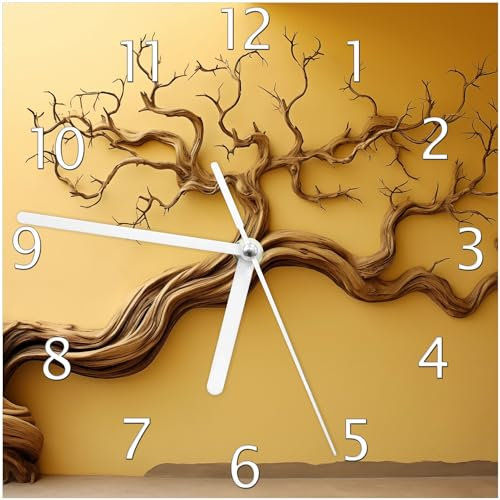 Wallario Design-Wanduhr Lebensbaum Skulptur aus Glas, Motiv-Uhr Größe 20 x 20 cm, weiße Zeiger