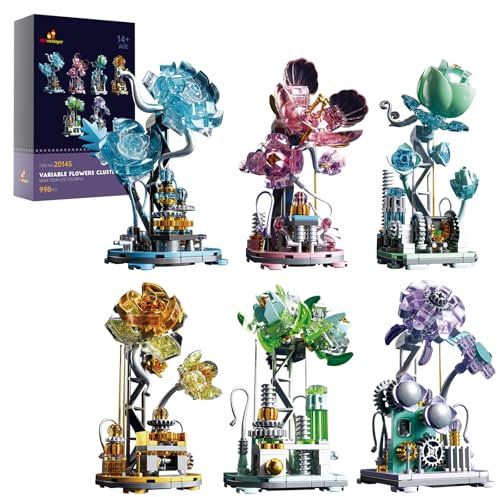 JMBricklayer Flowers Succulents Building Sets for Adults 20145, 6 Pack Special Flowers Botanical Collection Building Toys, Unique Display for Room Decor, Gorgeous Bonsai Flowers Gifts for Women Girls