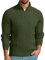 QIXING Men's Cable Knit Jumper Quarter Zip Mock Neck Cable Pattern Sweater Soft Casual Tops with Ribbed Edges (Army Green, L)