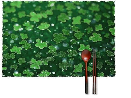 Platzdeckchen mit Glitzer-Motiv, Motiv: St. Patrick's Day, 6 Stück, waschbar, Leinen, rutschfest, für Esstisch, Hotel, Party, Küche, Restaurant, Tischschutz