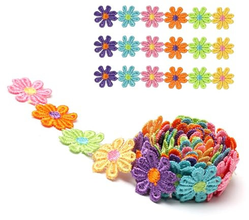Sdhgerh 5 Yard Blumen Spitzenband Schön Blumenspitze Zierband Gänseblümchen Spitze für Diy Handwerk Nähen Basteln Geschen Deko Mehrfarbig 25 mm Breite