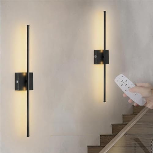 Wandlampe LED Wandleuchte mit Fernbedienung Dimmbar 2700K-6500K Wandbeleuchtung Touch Kabellose USB Aufladbare 350° Drehbare für Wohnzimmer Schlafzimmer Arbeitszimmer (Schwarz Quadratisch,2 Stück)