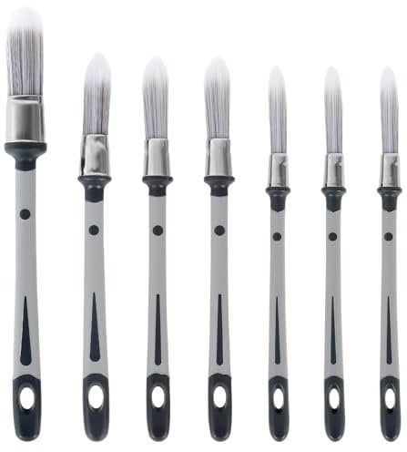 7Pcs Round Small Paint Brush Sash Paint Brush Set Wall Trim Painting Tool Edge Painting Tool 0.45/0.6/0.75/0.8 inch Small Paint Brush for Sash Windows, Architraves, Moulded, Profiled Surfaces