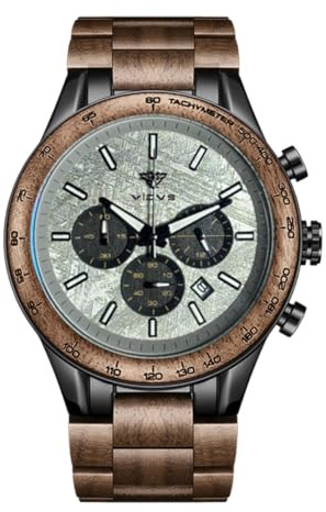 VICVS Armbanduhr aus Holz und Edelstahl für Herren, Chronograph mit 3 Zifferblättern, Quarz, Freizeit, Business, Multifunktionsuhr, aus Holz, handgefertigt