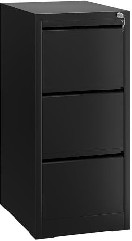 YITAHOME Filing Cabinet with 3 Lockable Drawers, Anti-tipping Rolling Filing Cabinet with Wheel for Home Office, Under Desk File Storage Cabinets for Letter/Legal/A4 Size, Black, 62 x 45 x 102cm