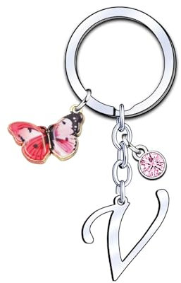 KJKJKJ lettre Initiale Porte-clés Cadeau Femme Homme,Argent A-Z 26 lettre initiale Pendentif Porte-clés de Noël Cadeau,Amie Cadeau Maman Sœurs Amie Collègue Marraine Mamie Idée Cadeau (V)