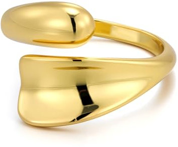 ALEXCRAFT Gold Ringe für Damen Herren, 14K Vergoldet Sterling Silber 925 Ringe Einfacher Offen Verstellbare Ringe Gold Klobig Chunky Dick Groß Träne Wassertropfen Finger Daumen Umarmen Ringe Gold
