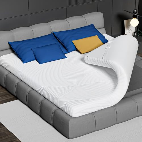 CloudÉtoile Surmatelas 160 x 200 CM, Surmatelas de Mousse à Mémoire de Forme 5 cm d'Épaisseur, Soutien Ergonomique, Housse Matelassée Amovible et Lavable, Fixation par Sangles, Certifiée CertiPUR-US