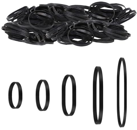 TPTGIAR 100 PCS Black Rubber Bands, Black Elastic Bands, 5 Sizes Heavy Duty Thick Rubber Band, Natural Strong Elastic Band for Home School Office Workshop Industrial Camping