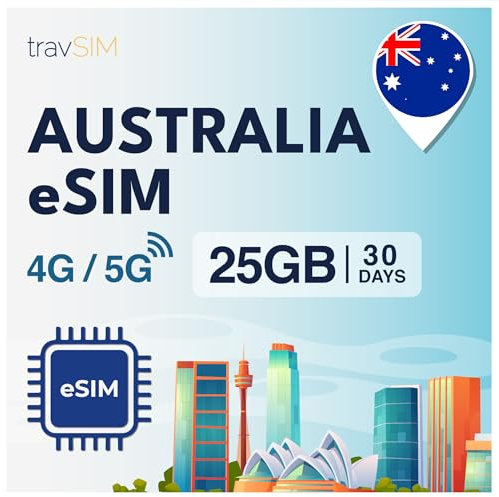 travSIM eSIM Australien | 25GB Mobile Daten| Funktioniert auf iOS und Android Geräten | Der Plan auf Dieser eSIM Australien ist 30 Tage gültig
