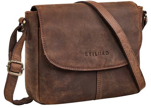 STILORD 'Elowen' Stylishe Kleine Umhängetasche Damen Leder Handtasche Dunkelbraun Klein Echtleder Damentasche Vintage Ledertasche Crossbody Bag Schultertasche