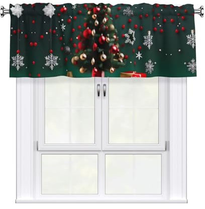 YYHWHJDE Tende corte con stampa di albero di Natale con palla rotonda, con mantovana, 137,2 x 45,7 cm, decorazione per la casa per cucina, bagno, lavanderia, studio, finestra superiore
