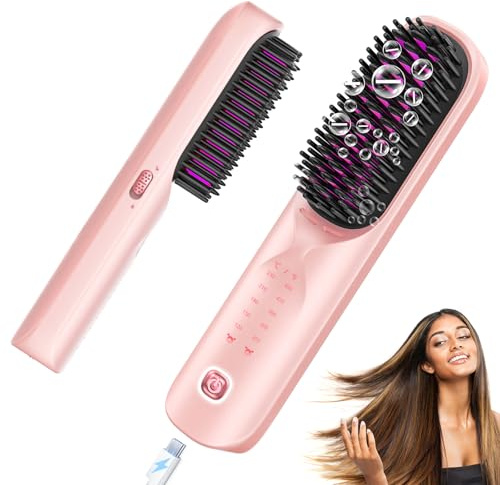 Cordless Hair Straightener Brush (Rose Gold)