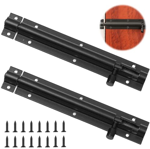 2 Pack Heavy Duty Tower Bolt Black(8), Gate Bolt, 200mm Strong Black Coated Door Barrel Bolts, Sliding Bolts Lock for Increasing Security on Garden,Tard Gates & Shed Doors