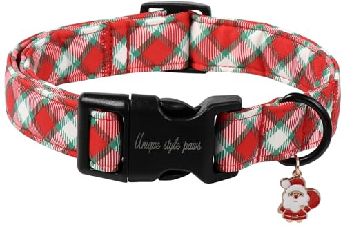 Unique style paws – Collier de Noël à carreaux vert et rouge avec grelot de Père Noël, collier de fête réglable pour chiens de petite, moyenne et grande taille