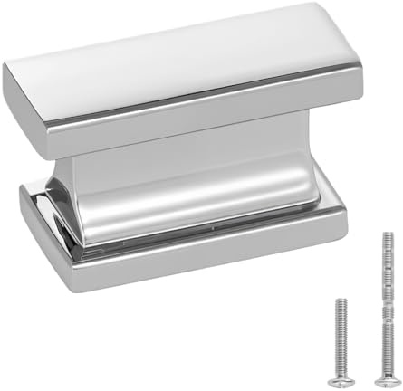 VEVOR Cabinet Knobs, 10 Pack, 1.42 Inch Zinc Alloy Drawer Pulls Door Handles, Rectangular Kitchen Dresser Solid Knobs, Cupboard Hardware with Screws for Bathroom Closet Cabinets Drawers, Chrome Color