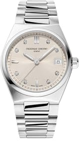 Frederique Constant Ladies Swiss Quartz Highlife Silver-Tone Stainless Steel Watch with Bracelet and Additional White Rubber Strap, Style: FC-240BGD2NH6B